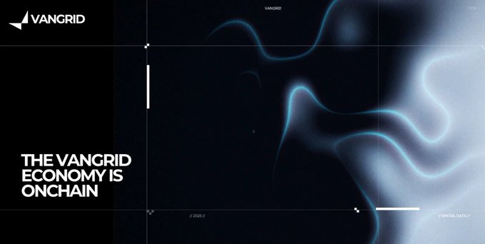 A dark themed digital banner for 'VANGRID' with the tagline 'THE VANGRID ECONOMY IS ONCHAIN'.