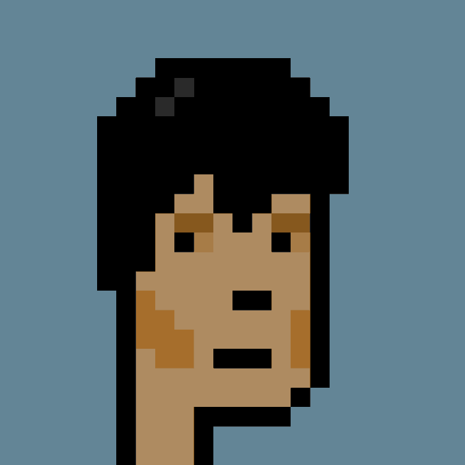 A pixelated portrait of a figure with black hair and tan skin against a blue background, representing CryptoPunk #2647, which was purchased for 32.42 ETH ($88,609 USD) by 0xaf96...3e4a from 0xb15c...ab60.