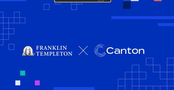 A dark blue graphic showing a partnership between Franklin Templeton and Canton with the 'X' symbol between their logos.