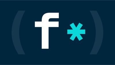 The Facebook logo with a teal asterisk replacing the second 'a', displayed on a dark navy background.