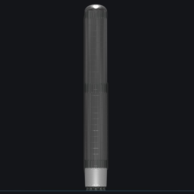 A tall, slender cylindrical structure, likely a rocket stage mockup or component, stands against a black background, with its transparent body revealing internal ribbed or grid-like structural details and a solid white base section. The image illustrates the physical development progress of Nova Version 2 Stage 1 as part of the Juno project.