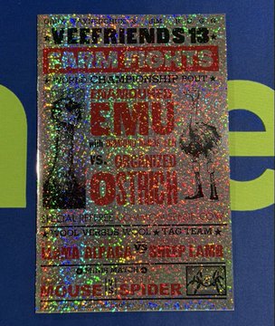 A holographic sticker for 'VCTFRIENDS13' listing tier rewards including 'PODOLSKI', 'EMU', 'OSTRICH', and a 'HOUSE SPIDER' badge.