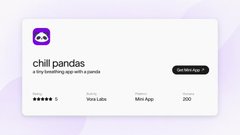 An app store listing page for the app 'chill pandas' with the tagline 'a tiny friendship app with a panda', showing a 5-star rating from Voice Labs and rated for Mini App.
