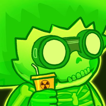 A green cartoon skeleton character wearing goggles and drinking from a juice box with a radioactive symbol. The character represents the "ChogNFT" or "WastelandRH" mint being promoted, fitting the post's radioactive, edgy aesthetic for the day's featured NFT drops.