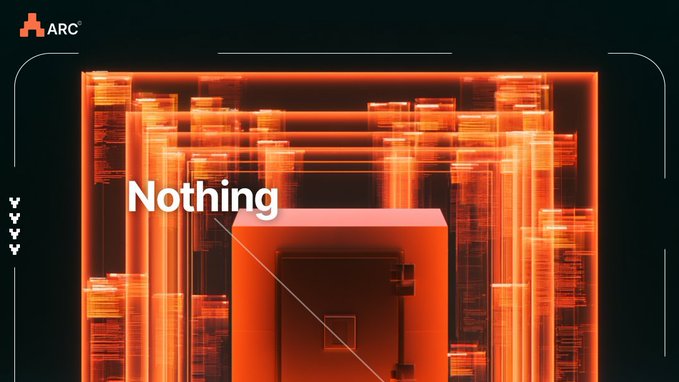 A dark ARC graphic with orange glowing rectangular structures and the large white word “Nothing” across the center.
