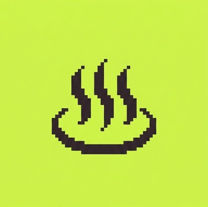 A minimalist pixel art icon depicting three wavy lines of steam rising from a bowl, centered on a solid lime-green background.