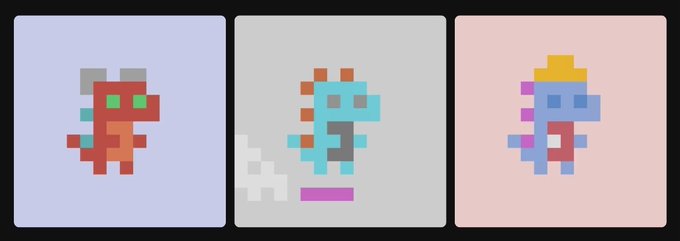 Three pixel-art character icons are displayed in colored squares: a red/grey figure, a cyan/orange figure, and a blue/pink figure with a yellow crown.