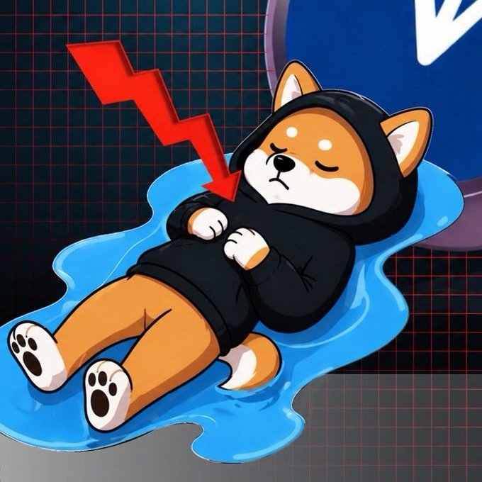 The image features a cartoon character, possibly a Shiba Inu or a similar breed of dog, lying down with its paws up in the air. The character appears to be sleeping or resting comfortably. The background of the image has a blue gradient effect that gives it a dreamy and whimsical appearance. There is also an abstract design element present in the image, which adds depth and complexity to the overall composition.