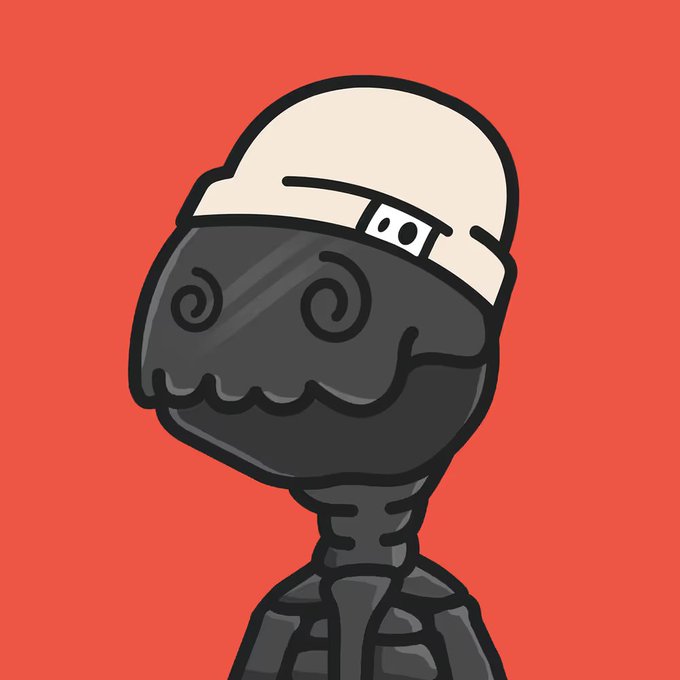 Illustration of a skeletal figure wearing a white backwards cap, with swirling black smoke forming its head, set against a red background.