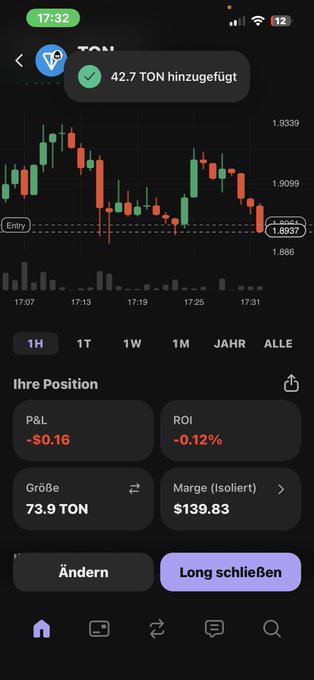 The image shows a phone screen displaying a stock chart with a downward trend, indicating that the stock's value has decreased over time. The phone screen also displays information about the stock market, including the current price of the stock and its position on the graph. The text in the image reads "Big I still dca ton 1x to keep price up for all still clicking 15$ until I have no penny more to add some more $ton". This suggests that the user is actively monitoring their investments and making decisions based on the stock's performance, possibly aiming to minimize losses or maximize gains.