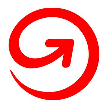 A red circular logo featuring a stylized arrow that appears to reference a money transfer or payment platform, potentially representing MoneyGram's brand identity in relation to the announcement of their new stablecoin-backed Visa card launched on the Stellar blockchain in Colombia.