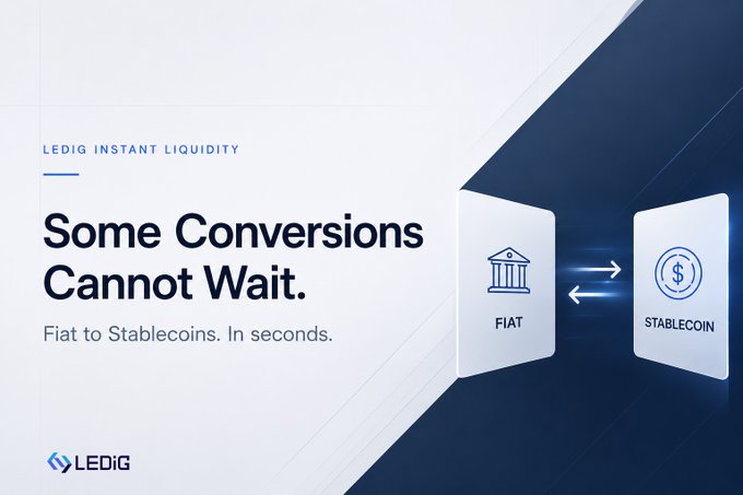 The image features a white background with blue text that reads "Some Conversions Cannot Wait." Below this, there are two blue boxes containing icons of a building and a coin, respectively. The text above these boxes states "Fiat to Stablecoins. In seconds. Use it on the". This suggests that the image is related to the concept of converting fiat currency into stablecoins or vice versa in a matter of seconds.