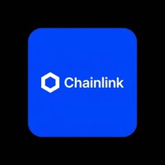 The Chainlink logo appears as a white hexagon and "Chainlink" text on a blue rounded square against a black background.
