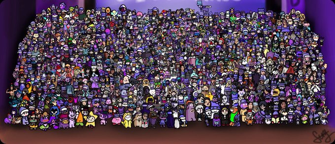 Hundreds of cartoon-style avatars packed together, representing a community of loyal supporters. The crowd illustration visually symbolizes the many Monad community members celebrated in the post, with the artist's signature "S4S" visible in the bottom right corner.