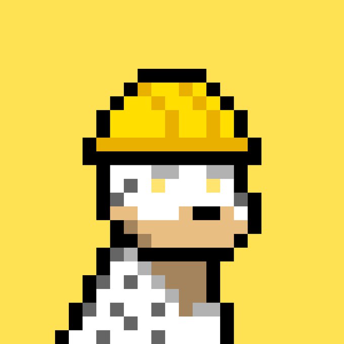Pixel art portrait of a chef wearing a yellow beanie, sporting a mustache and gray hair, set against a bright yellow background.