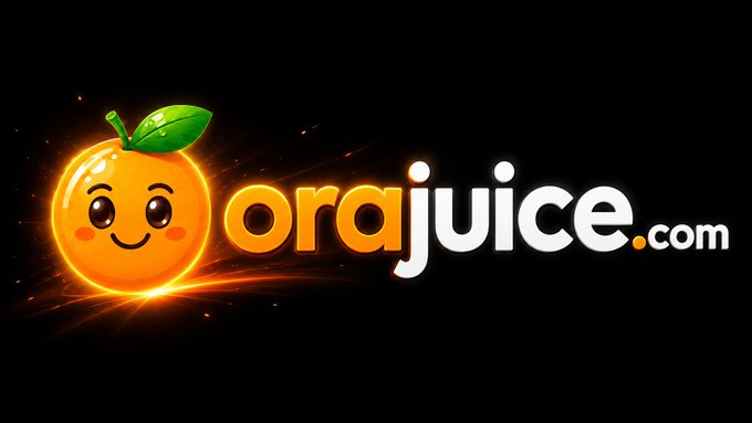A smiling cartoon orange with a green leaf sits beside the stylized "orajuice.com" logo against a black background, promoting the ORA Juicer platform for mining ORA tokens on the Algorand network.