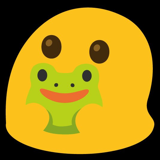 A cartoonish yellow blob character holds a small smiling green frog against a black background.