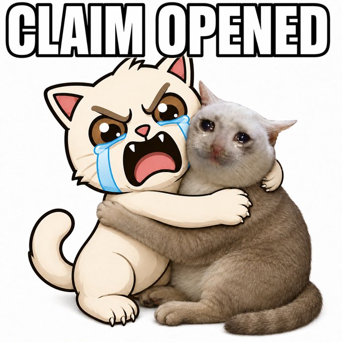 A cartoon crying cat clings to a real cat with the text "CLAIM OPENED," humorously reflecting the post's message urging $cashcat_token holders to claim their tokens within 7 days before remaining tokens are burned forever.