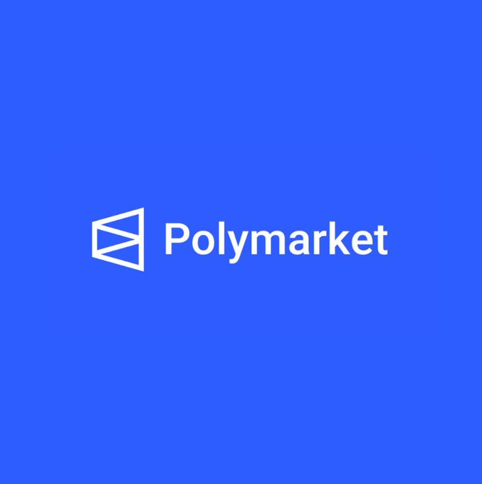 Polymarket logo displayed in white on a solid blue background.