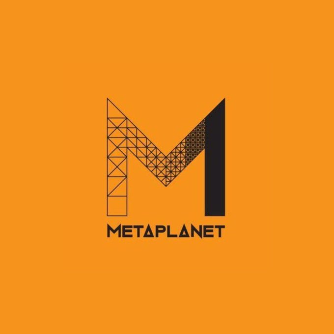 The image features the Metaplanet logo—a stylized "M" with geometric, grid-like patterns—displayed on a solid orange background, with the "METAPLANET" wordmark below. It visually represents the company mentioned in the post's announcement of its Coincheck shareholder benefit program offering ¥20 million in BTC prizes.