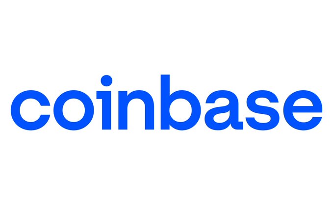 The blue 'coinbase' logo is displayed on a white background.