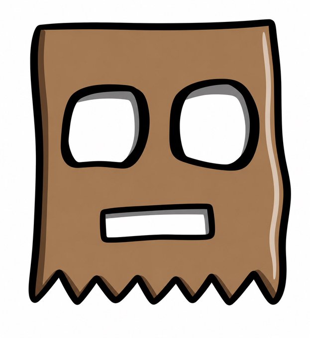 A cartoon brown paper bag with a tattered bottom edge features a simple face of two wide eyes and a straight mouth, personifying the "bagged" character referenced in the meme. The illustration visually represents the "There is no cat without the bag" theme from the PFP Generator project.