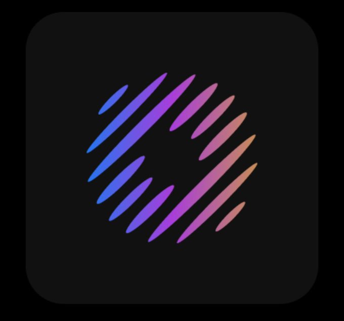 A logo on a black square background featuring a stylized globe or sphere composed of curved lines in a gradient of blue, purple, pink, and orange colors.