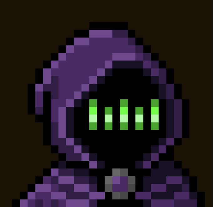 A pixel art character in a purple hooded cloak with a dark visor displaying five green vertical bars—resembling a crypto or signal indicator—is shown, aligning with the post's bullish promotion of the $MANCER token by emphasizing its deflationary burn, DEX innovation, and ecosystem infrastructure.