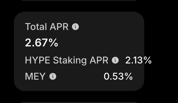 The image shows a screenshot of a computer screen displaying information about an event, likely related to cryptocurrency trading or market analysis. The text on the screen includes numbers and terms such as "Total APR", "2.67%", "HYPE stake", "2.13%", "Meyer's", and "0.53%". These details suggest that there is a discussion about the performance of a cryptocurrency, possibly related to the HYPE token or another cryptocurrency. The image also contains a reference to a post on Twitter, which might be discussing this event or providing more information about it.