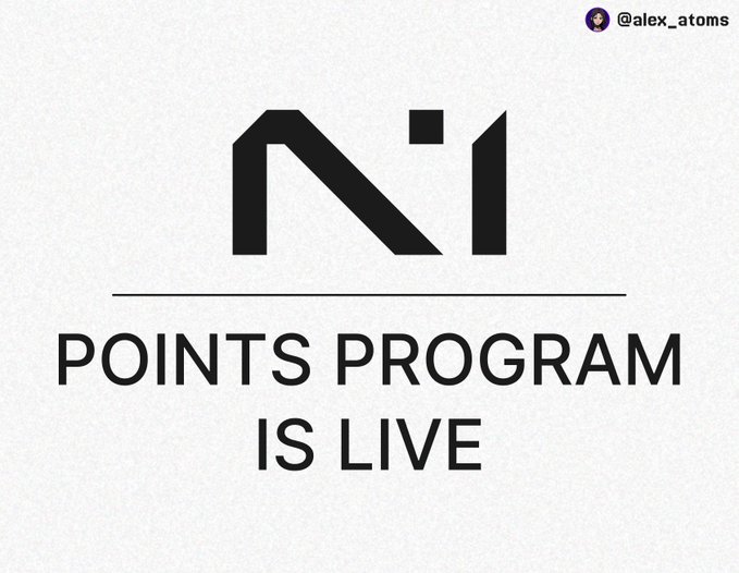 A graphic with the text 'POINTS PROGRAM IS LIVE' and the logo 'Ai' in black on a white background, tagged by @alex_atoms.