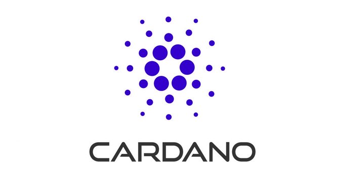 The official Cardano logo featuring a blue geometric pattern of dots arranged in a hexagonal shape above the word "CARDANO" in gray text on a white background.
