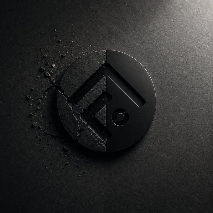 The image features a black circle with a "F" symbol inside of it, which appears to be cracked or broken. The text in the image suggests that this symbol represents a cryptocurrency called Fluton's testnet, which has two distinct tabs - one labeled "shield" and another labeled "unshield". These tabs are used for moving funds between transparent addresses into a shielded pool, where they can be executed privately without revealing their source or destination. The post also mentions the name Zcash, which is associated with the creation of the shield/unshield model in cryptocurrency.