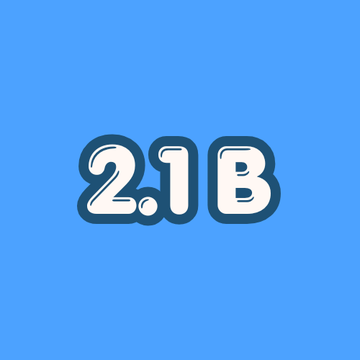 Bold white text reads '2.1B' centered on a bright blue background.