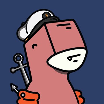 A cartoon illustration of a pink rectangular character dressed as a sailor with a sailor hat, anchor, and an orange glove.