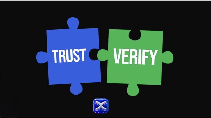 The image shows two interlocking puzzle pieces—a blue one labeled "TRUST" and a green one labeled "VERIFY"—illustrating the post's message that the crypto industry should prioritize transparent, verifiable Proof of Reserves over blind faith in exchanges.