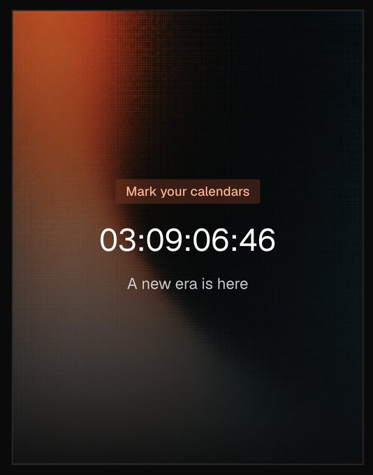 A dark screen with a red-to-black gradient displaying a countdown timer reading '03:09:06:46' below the text 'Mark your calendars' and above the phrase 'A new era is here'.