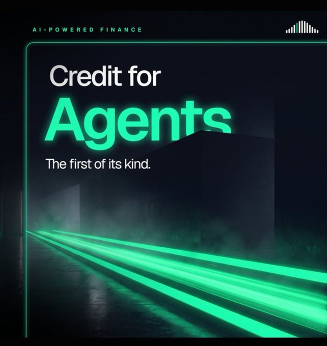 Promotional graphic titled 'AI-POWERED FINANCE' with the headline 'Credit for Agents - The first of its kind.'