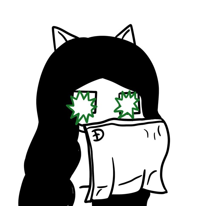 A simple digital drawing of a figure with long black hair and cat ears, wearing green star-shaped glasses and holding up a newspaper that obscures the lower face.