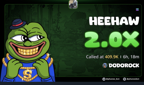 A Pepe the Frog meme with 'HEEHAW 2.0X Called at 409.9K' on a Dodorock graphic.