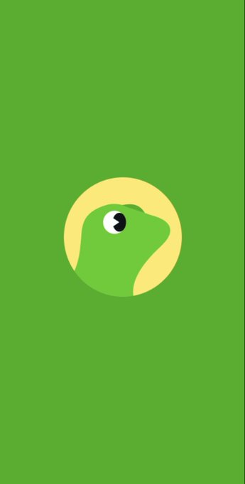 A minimalist green logo featuring a circular creature with a single large eye on a green background.