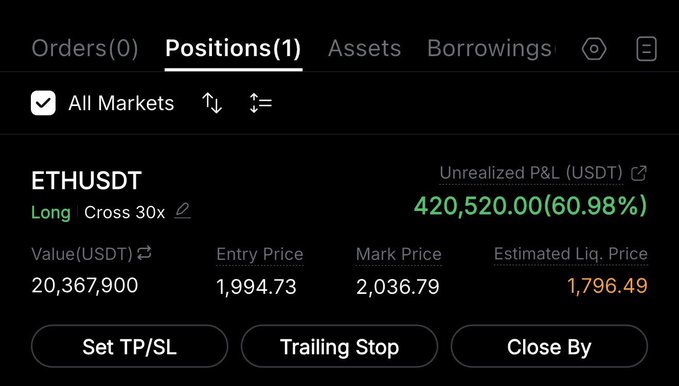 " Position Update Gave you your chance publicly Not much to talk about Higher $ETHUSDT. Your best bet would be to go long on ethusd, as the price seems to be going up."