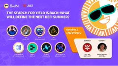 A promotional graphic with the text 'iSLN 2027 THE SEARCH FOR YIELD IS BACK! WHAT WILL DEFINE THE NEXT DEFI SUMMER?' and 'October 2', displaying various cryptocurrency logos.