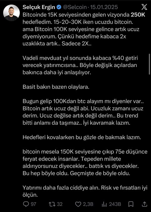 The image features a black background with white text, which appears to be a message or post related to Bitcoin. The text includes phrases such as "Bitcoin isn' t expensive anymore" and "It's even relatively cheap." This suggests that the value of Bitcoin has increased over time, making it more accessible for people who want to invest in digital currency.