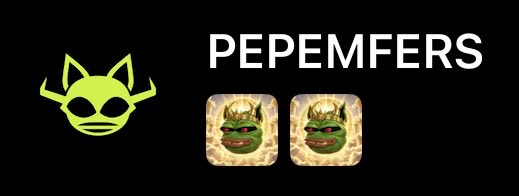 The image displays the "PEPEMFERS" text logo alongside a stylized green Pepe with dark sunglasses and two crowned Pepe NFT icons, illustrating the minted Pepe mfer collectibles mentioned in the celebratory post.