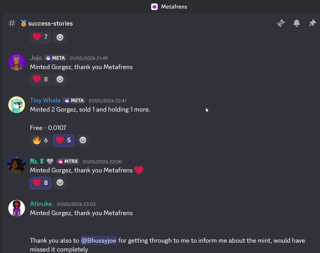 The image shows a chat screen with several people participating in a conversation. The chatroom has a positive vibe, as some users are typing "thank you" messages or sharing good news. One of the users wrote a message about a month-long collection of collective wins and cooks. There's also a post titled "NFTs - NPC: 52X - Ferryman: 50X - Berserkers: 35X - Morphora : 23X - Arcade Pepes: 10X - Shellmates". The chat features a mix of people, including users from different groups or regions.