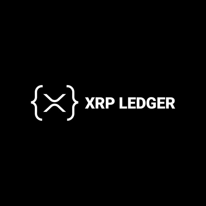 The image displays the white text "XRP LEDGER" next to a stylized logo, which visually represents the XRP Ledger as mentioned in the post. This logo is likely symbolic of the technology and brand being discussed.