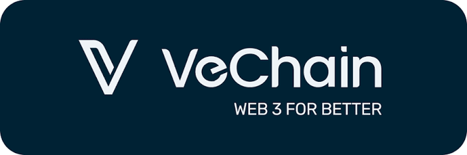 The VeChain logo is displayed with the tagline 'WEB 3 FOR BETTER' on a dark teal background.
