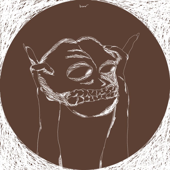 The image features a sketchy drawing of a skull with its mouth open, as if it's speaking or making a face. The skull appears to be made out of lines and has a brown background. The caption "Gm Skull of Pepe" is written below the image.
