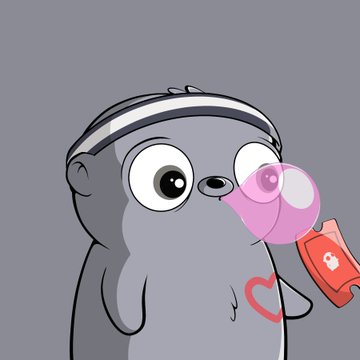 A cartoon illustration of a gray otter-like character wearing goggles, blowing a pink bubble with a red lock icon, set against a gray background.