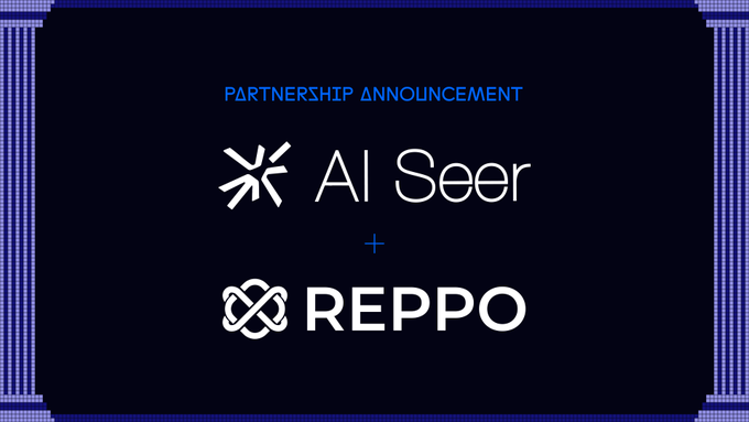 The image features a banner with two logos - one of which is Al Seer and the other being Reppo. The text "Partnership Announcement" is written above these logos, indicating that there's an announcement or collaboration between these two companies. The background color of the image is blue, and it has a white border around it.